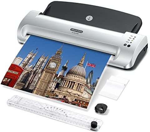 SINOPUREN 13-Inch Thermal & Cold Laminator Machine, Quick Warm-Up, 3 Temp Settings, Jam-Free ABS, Built-in Paper Trimmer & Corner Rounder, 10 Laminating Pouches, for Home Office School
