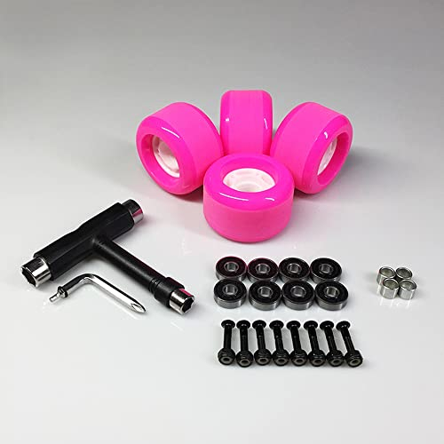 Longboard Skateboard Rollen 4Pcs (71*50mm 78A) 8Pcs Kugellager 608RS ABEC-11, mit T-Tool, LED Ersatz Räder Set Kit, Replacement Wheels Bearings für Cruiserboard Snakeboard Pennyboard Fishboard,Pink