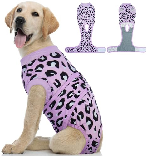 Kuoser Dog Recovery Suit for Dogs After Surgery,Professional Surgical Onesie for Female Male Dogs Spay Neuter,Soft Dog Surgery Suit Bodysuit for Abdominal Wounds Skin Disease,Purple Leopard L