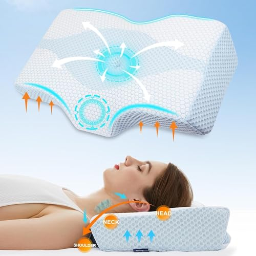 Hydomi Memory Foam Nackenkissen Ergonomisches Orthopädisches Kopfkissen für Nacken- und Schulterschmerzen - Kühlendes Schlafkissen für Seitenschläfer, Rücken- und Bauchschläfer mit Nackenstütze