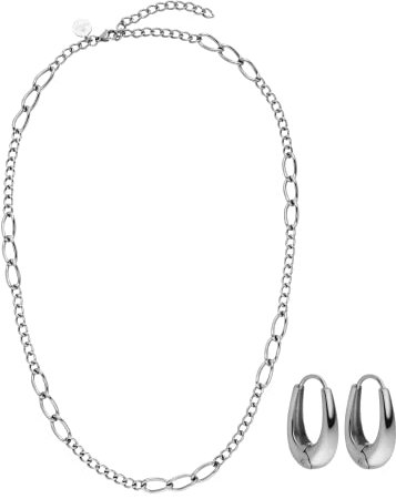 Purelei® Huakai Schmuckset (Gold, Silber, Rosegold), Damen Schmuckset aus langlebigem Edelstahl, Wasserfeste Halskette und Ohrringe in trendigem Design (Silber)