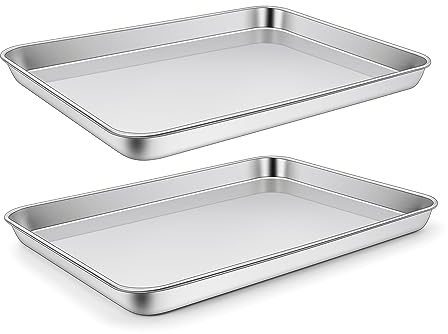 Backblech, Joyfair Edelstahl Groß Kuchenblech Ofenblech 2er Set, 31,6x 24,5 x 2,5cm, Rechteckige Fettpfanne Backofen für Backen/Braten/Servieren, Rostfrei & Langlebig, Spülmaschinenfest