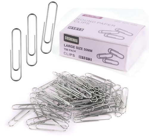 COSHEHKG 700 Stück Büroklammern Große 50mm, Jumbo Silber Vernickelte Büroklammer Briefklammern für Sortieren, Anhängen von Dokumenten und Papier