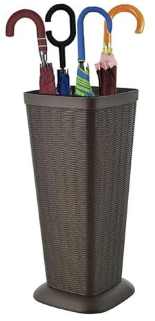 VIRSUS Portaombrelli alto in Plastica effetto Rattan 1868, misura 26x26x51,5 cm, cesta rettangolare con struttura intrecciata resistente per ombrelli, per interni ed esterni (Marrone)