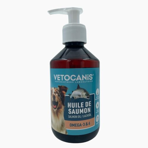 Vetocanis Aceite de salmón para Perros y Gatos | Alimento Complementario para Perros y Gatos | A Base de Omega 3 y 6 | Higiene y Salud del Perro y Gato | 250 ML