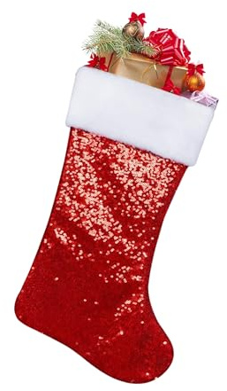 AKEDE Christmas Stockings | Stockings Christmas - Christmas Stocking - Red Christmas Stocking - Christmas Stocking Large - Red And White Reversible Sequin Christmas Stocking