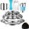 Outdoor Camping Besteck Set Edelstahl Geschirr für 1-2 Person Camping Geschirr Mess Kit Komplettes Geschirr Set 12 in 1 Flatware Kit mit Mesh Tasche für Camping, Rucksack, Wandern