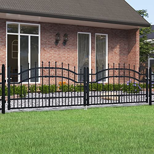 Brokky 151094 Fence Gate with Spear T O P Black 305x120 cm Powder-coated Steel Garden Gates High galvanised wrought iron metal swing gate