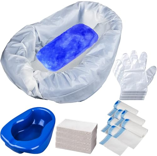 Bed Pan Set with Heavy-Duty Bedpan, 45 Disposable Liners, 45 Absorbent Pads & 100 Gloves - Pack 45 Count, Bedpan for Men,Women Females, Bedpan Kit for Elderly, Bedridden, Post-Op Home & Hospital Care