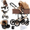 3 in1 Umkehrbarer Babyschale-Buggy | Dreibucherrahmen & Doppel-Federung | Ein-Klick-Faltmechanismus für Neugeborene und Kleinkinder(Khaki)