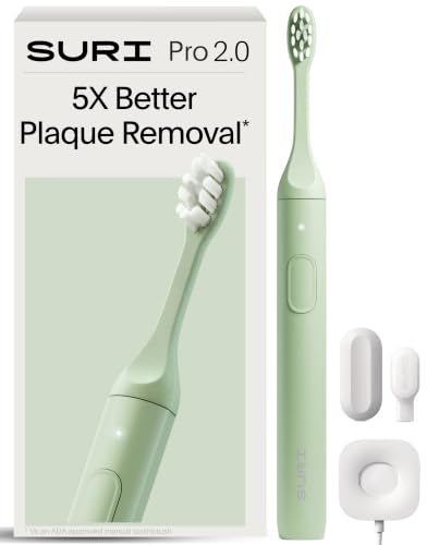 SURI Pro Sonic Electric Toothbrush | Over 4+ Weeks Battery | Pressure Sensor | Aluminium Body | 2-Minute Timer | Plant-Based Head | Green