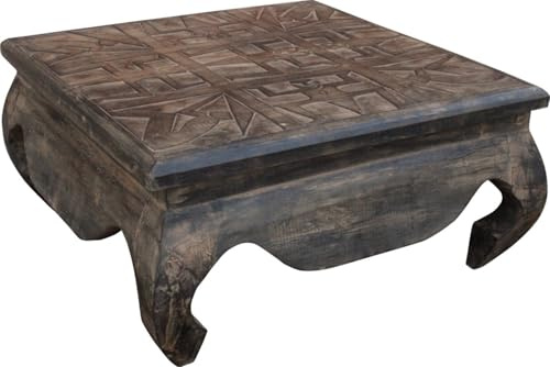 GURU SHOP Opiumtisch, Kaffeetisch, Beistelltisch, Couchtisch, Beschnitzt, Braun, Size:40x40 cm