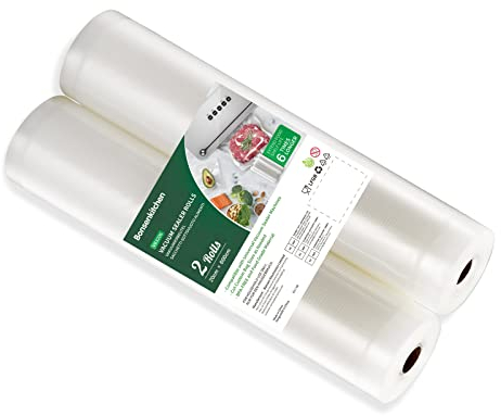 Bonsenkitchen Vakuumrollen 2 Rollen 20x600cm Vakuumierfolie - Profi Vakuumbeutel für Vakuumierer & Lebensmittel Vakuumiergerät, Kochfest und Sous Vide Gefrierbeutel, BPA-frei, VB3206