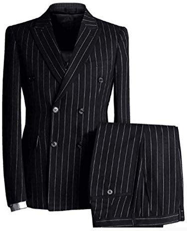 CALVINSUIT Hommes Costume Homme 3 pièces à Rayures Noir en Costume de Mariage Affaires Slim Fit Smokings