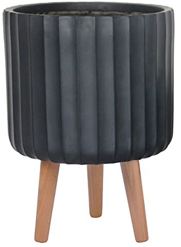 IDEALIST 20cm Indoor Plant Pot | Fluted Black Reinforced Stone Planter with Legs | Flower Pot Cover D20 H32 cm, 6 litres