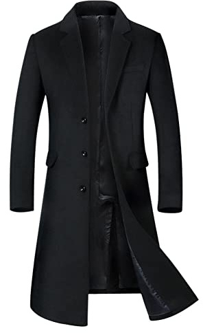YOUTHUP Homme Manteau en Laine Hiver Long Chaud Trench-Coat Slim Casual élégant Simple Couleur Unie, Noir(léger), L