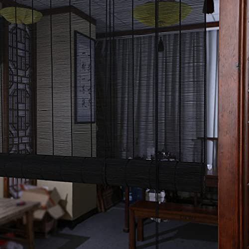 Black Bamboo Roller Blind Wooden Blind Bamboo Screen Privacy Screen Blackout Blinds Window Blind Slat Blind with Side Pull, Custom Made (W45xH160cm(18x63in))
