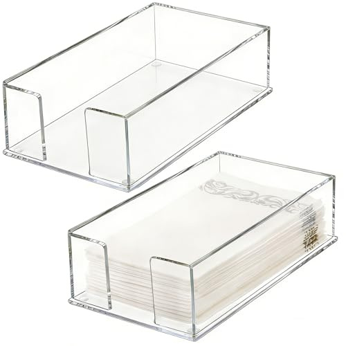 Cididu Set of 2 Acrylic Guest Towel Napkin Holder, Clear Paper Towel Storage Tray Cocktail Dinner Napkin Holder, Disposable Paper Hand Towel Holder for Modern Buffet Kitchen Dining Room Bathroom Party