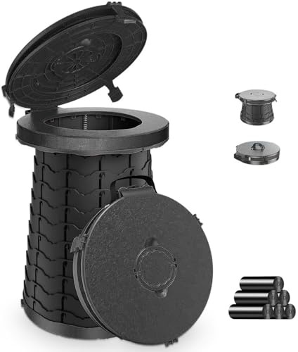 XXL 19.7H Adjustable Foldable Portable Camping Toilet, Luggable Loo with Lid, Strap,Toilet Bag for Camping, Hiking, Travel and Car