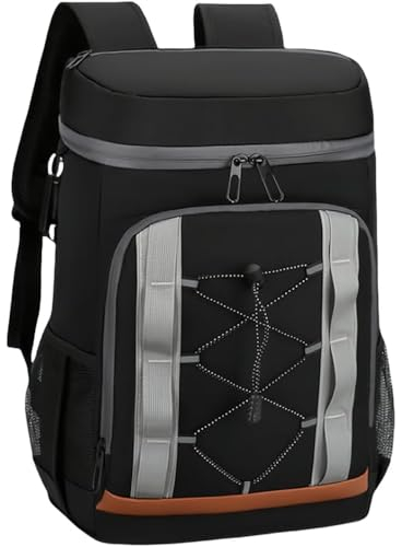 LANHUIYY Kühlrucksack 30L Kühltasche Rucksack Thermo Rucksack Picknickrucksäcke Kühltasche Groß Isoliert Cooler Bag Männer Frauen für Picknick/BBQs/Camping/Ausflügen/Einkaufen (schwarz, 30L)