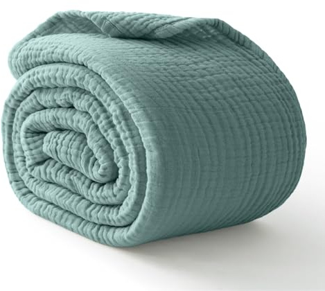 Kozyhvn filt av 100% bomullsmuslin, queen size, 228,6 x 228,6 cm, 6 lager, andningsbar och lätt bomullsfilt för säng, mjuk, sval sommarkudde för vuxna, alla årstider,