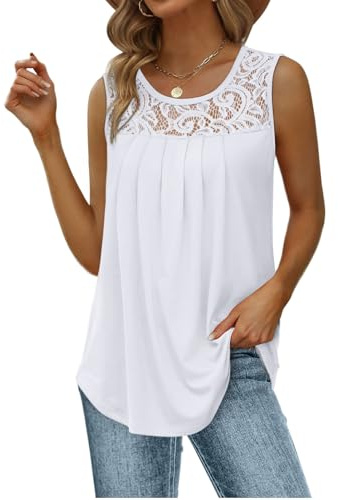 Aokosor Vests for Women Summer Sleeveless Tops Ladies Lace Tank Scoop Neck Curved Hem Flowy Shirt