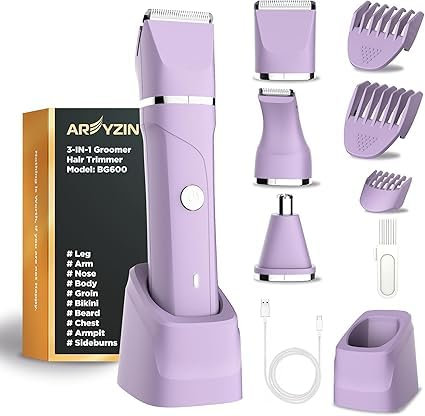 Bikini Trimmer Women Lady Shavers for Women Body Hair Trimmer for Bikinis Legs Pubic Hair Bikinis Trimmer for Womens,Electric Shaver for Womens,Ceramic Blades IPX7 Washable Head,Wet and Dry Use Purple