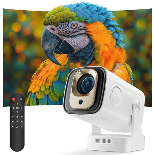 LAMA Miniproyector portátil para exteriores, 4 K, 1080 p, Full HD, miniproyector de enfoque automático, con rotación de 180°, Android 11.0, WLAN6, BT5.4, para cine en casa, camping, color blanco
