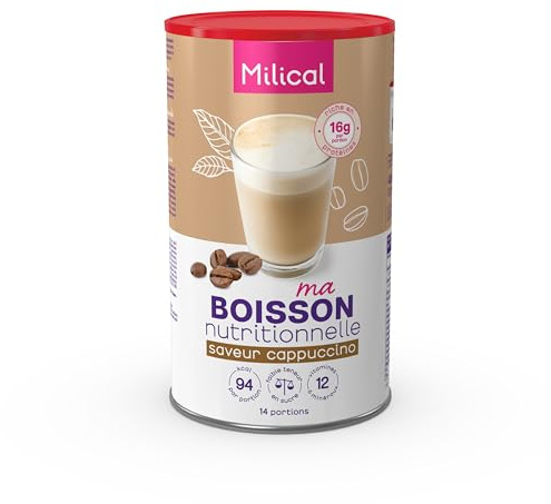 Boisson Chaude Diététique | Saveur Cappuccino | Pot de 420g | Perte de Poids | Hyperprotéinée et Hypocalorique | Laboratoire Milical (Cappuccino)