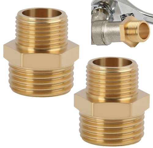 2PCS Raccordi per tubi in ottone 1/2 Pouce x 3/8 Pouce, Raccordo Filettato Doppio in Ottone, Doppio Nipplo Filettatura Esterna, Raccordi Filettati per Acqua Aria Olio, Robusto e Antiruggine