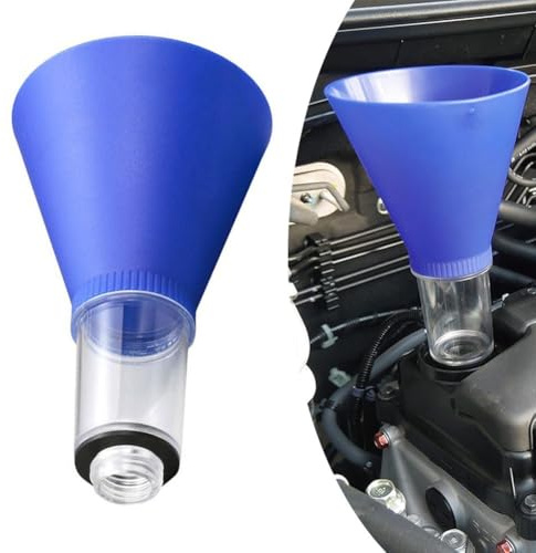 Motoröltrichter für den Automobileinsatz mit Gewindeöleinfülldeckel und Gummidichtung, NoSpill-Funktion sorgt für stabilen Sitz und Leckschutz beim Nachfüllen von Motoröl