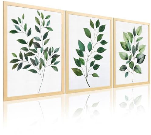 HMIEPRS 3 piezas de arte de pared con marco, lienzo de 30 x 40 cm, gran impresión artística moderna enmarcada, decoración de pared, decoración de estilo bohemio, imágenes botánicas enmarcadas para
