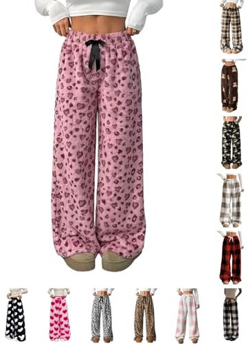 Pyjamasbyxor dam flanell pyjamasbyxor Y2K långa fleecebyxor med fickor pyjamasbyxor bekväma termobyxor mysiga gosiga gosiga gosiga sportbyxor hem casual vinter varma plyschbyxor