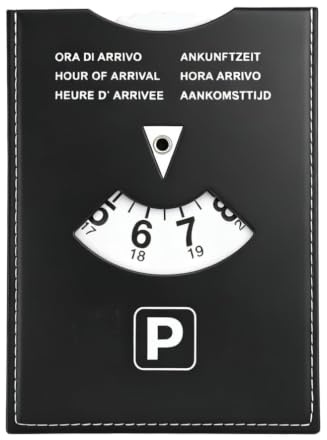 eModwey Disco Horario de Lujo Grande para Estacionamiento, Modelo Europeo Multilingüe, en Cuero Sintético Suave al Tacto, 11x15cm, para Coche, Moto y Autocaravana,Negro