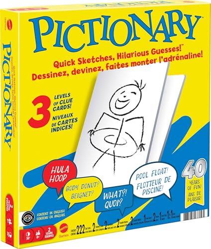 Mattel Games Pictionary Board Game, Drawing Game for Kids, Adults and Game Night with Dry Erase Markers and Boards