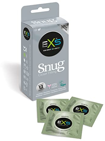 EXS Snug Fit Condoms Pack of 12 | Smaller Size Tighter Fit Trim Close Fit | Vegan Condoms