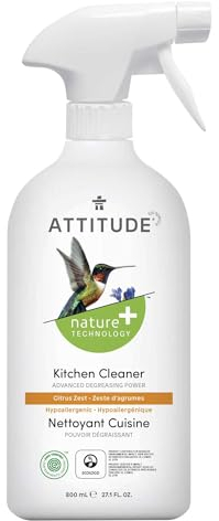 ATTITUDE Nettoyant Cuisine, certifié EWG, dégraissant puissant, coupe graisse & saleté, végan, à base de plantes, parfum Zeste d’Agrumes, 800 ml