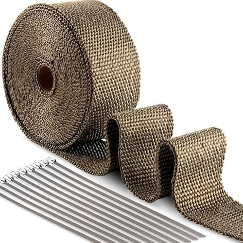 ilauke 50MM Titanium Magma Bande Isolant Thermique Céramique10M + 10 pièces D'attache de 20CM en acier inoxydable pour Tuyeau Manifold