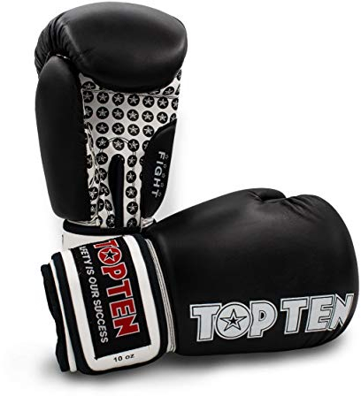 TOP Ten Boxhandschuhe Fight - 10 12 16 Oz - schwarz rot blau grün orange Kickboxen UVM. schwarz/weiß 10 Oz