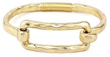 POMINA Chunky Gold Fashion Bangle Bracelet Spring Tension Hook Bangles Worn Gold Silver Hammered Unique Style Bracelet for Women Gifts (Square Gold)