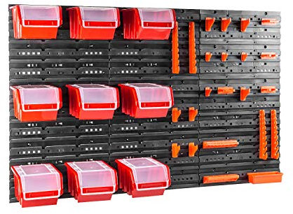 9 stck. Box mit Deckel + Wandregal 120 x 80 cm, Stapelboxen Schüttenregal Sichtlagerkästen Lagersystem