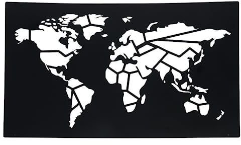 Hansmeier® Wanddeko Weltkarte XXL | Schwarz 115 x 68 cm | Wasserfest, schlicht, modern | Für Außen und Innen | Metall-Dekoration im Industrial Style