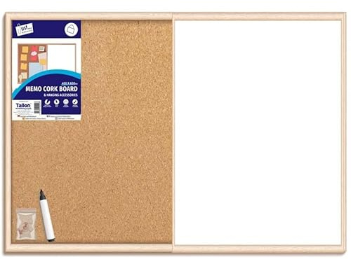 Wood Frame Combination Board Notice Cork Board with Dry Ease Whiteboard Bulletin Board Memo Board for Decor, Home, Office Includes Free 3 Markers and Push Pins. (40 x 60 CM)