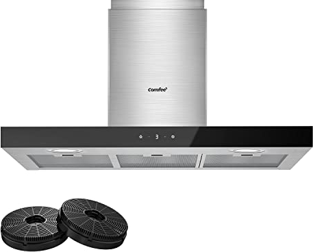 COMFEE' Cappa Aspirante 90 cm Classe A+++ TSHM77SS-90 650m³/h Acciaio Inossidabile Cappa Cucina con LED, Sistema di Ricircolo e Canalizzazione e Filtri a Carbone