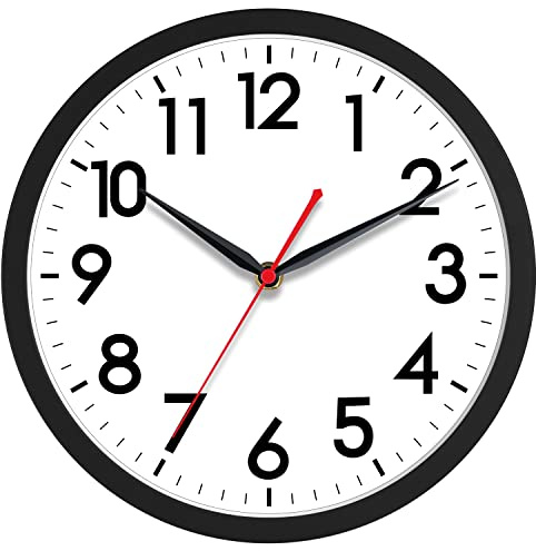 AKCISOT 14 Inch Wall Clock Silent Non-Ticking Modern Wall Clocks Battery Operated - Analog Classic Clock for Office, Home, Bathroom, Kitchen, Bedroom, School, Living Room(Black)
