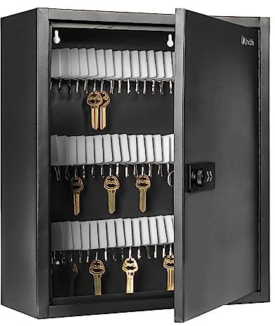 Uniclife 100 Position Slotted Key Cabinet with Combination & Key Lock Resettable Black Digital Security Storage Box Steel Key Organizer with Slotted Racks White Key Tag Labels and Permanent Pen