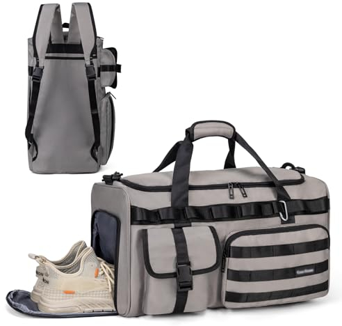 GreenTaya 40L Sporttasche mit Rucksackfunktion Groß Sportrucksack mit Schuhfach & Nassfach Herren Damen Wasserdicht Reisetasche Weekender Handgepäck Tasche Schwimmtasche Trainingstasche (Grau)