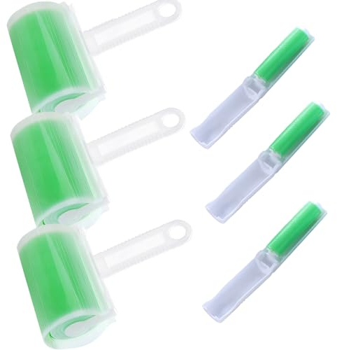 Voarge Rodillo de pelusa reutilizable, juego de 6 unidades, reutilizable para pelusa y rodillo de pelo de animales en 2 tamaños, rollo de pelusa lavable, accesorios para quitar pelusas, color verde