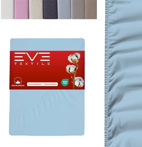 EVE Textile® Spannbettlaken 1er Set 100x200 cm Hellblau; Spannbetttuch Bettlaken Spannlaken; Jersey Laken Betttuch für Boxspringbett & Matratze; Waschbar bis 60 Grad; Weich & Allergikerfreundlich