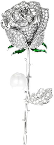 Wendalern Broche De Flor Con Perla Y Rhinestone, Diamante Cz Rosa, Planta De Plata, Pin De Solapa Elegante, Imperdible Con Perla De Imitación, Insignia De Joyería Para Mujeres